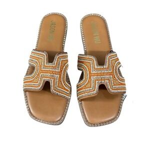 Jason Wu‎ Beaded Brown Sandals Size 8 Embellished Slip On NEW